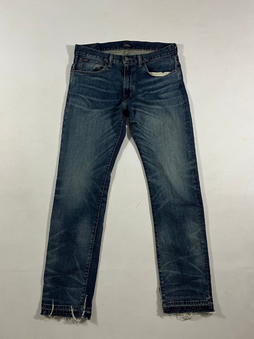 Polo Ralph Lauren Dark Wash Slim Straight Jeans Raw Hem Faded Denim